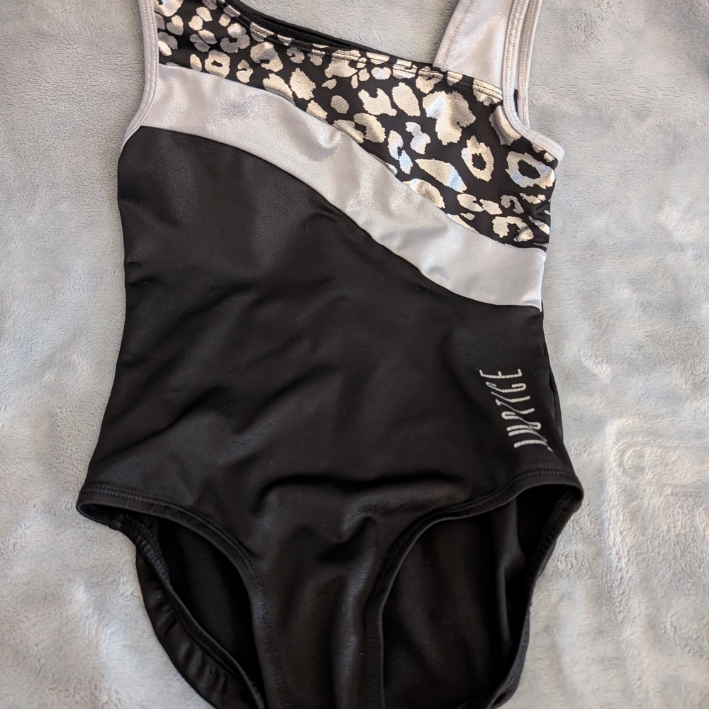 Justice Black and Silver Leotard with Animal Print Girl's 8